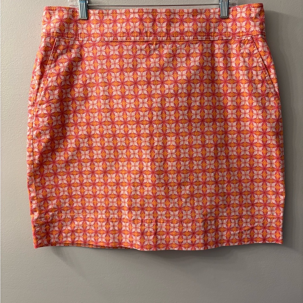 Talbots Stretch Pink White and peach Geometric lattice Pattern Skirt Size 16